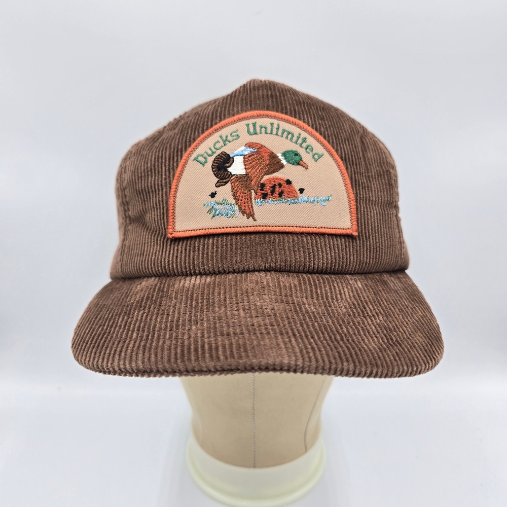Vintage Ducks Unlimited Brown Corduroy Snapback Hat Mallard Duck Patch Korea